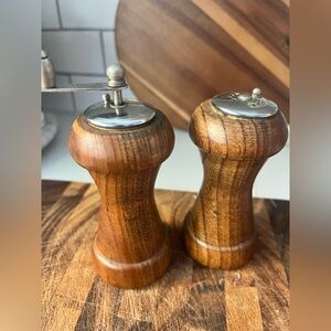 Wooden Salt Shaker and Pepper Grinder Mid Century Japan